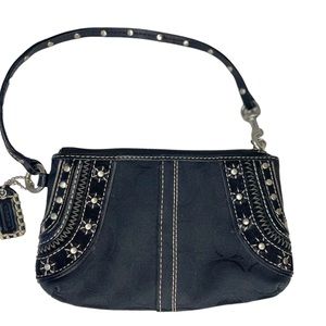 Coach Studded Wristlet Canvas w/ Leather Trim
